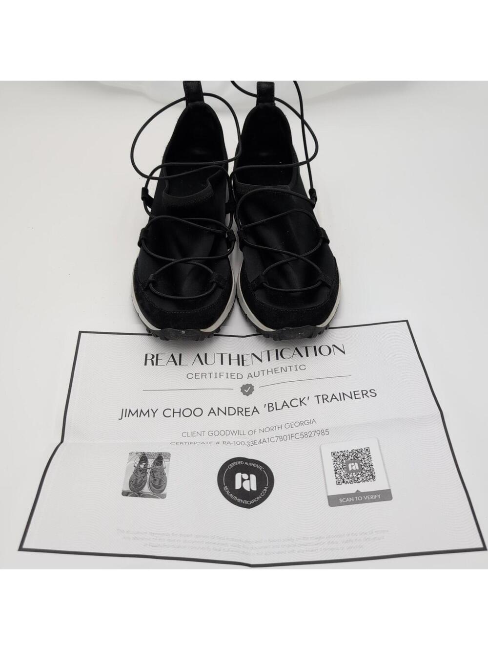 Jimmy Choo Andrea Trainers Womens Size 7 Black Satin Sneakers COA